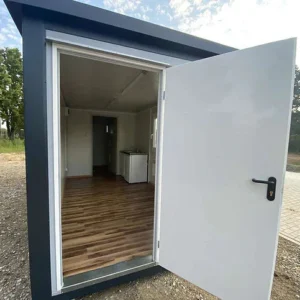 Contenedor habitacional totalmente equipado, con cocina, baño, ducha y WC