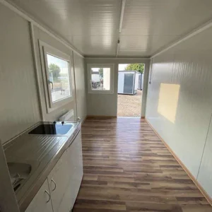 Contenedor habitacional totalmente equipado, con cocina, baño, ducha y WC