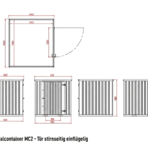 Contenedor de materiales MC2, galvanizado, Al. 2090 × An. 2142 × Pr. 2022 mm, puerta frontal de una hoja