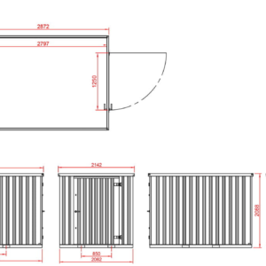 Contenedor de materiales MC3, lacado en RAL 6005 verde musgo, Al. 2090 × An. 2142 × Pr. 2950 mm, puerta frontal de una hoja