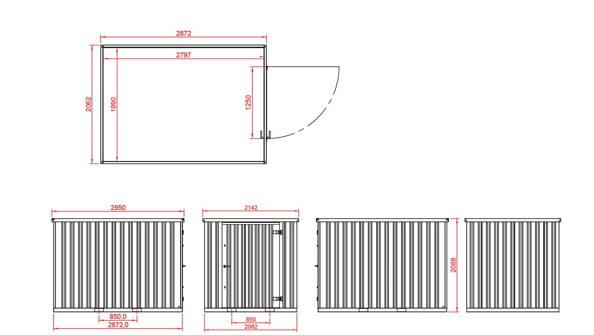 Contenedor de materiales MC3, lacado en RAL 6005 verde musgo, Al. 2090 × An. 2142 × Pr. 2950 mm, puerta frontal de una hoja - Imagen 15