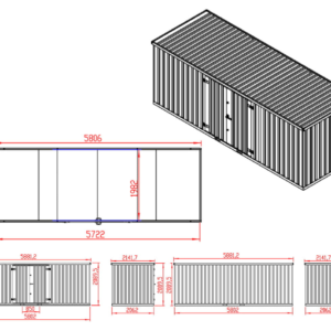 Contenedor de materiales MC6, lacado en RAL 7016 gris antracita, Al. 2090 × An. 2142 × Pr. 5882 mm, puerta lateral de dos hojas