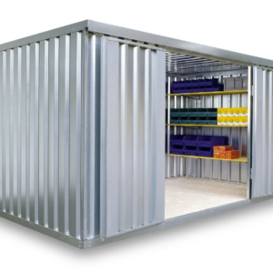 Contenedor de materiales MC 1400, galvanizado, desmontado, con suelo de madera, 4050 × 2170 × 2150 mm, puerta de una hoja en el lateral de 4 m
