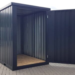 Contenedor de materiales MC1, lacado en RAL 7021 gris negro, Al. 2090 × An. 1500 × Pr. 2280 mm, puerta frontal de una hoja