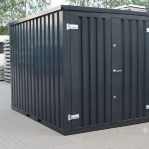 Contenedor de materiales MC2, lacado en RAL 7021 gris negro, Al. 2090 × An. 2142 × Pr. 2022 mm, puerta frontal de dos hojas