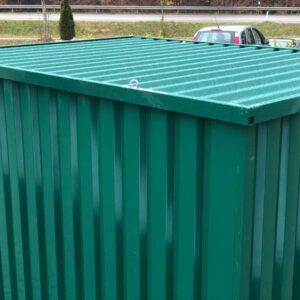 Contenedor de materiales MC3, lacado en RAL 6005 verde musgo, Al. 2090 × An. 2142 × Pr. 2950 mm, puerta frontal de una hoja