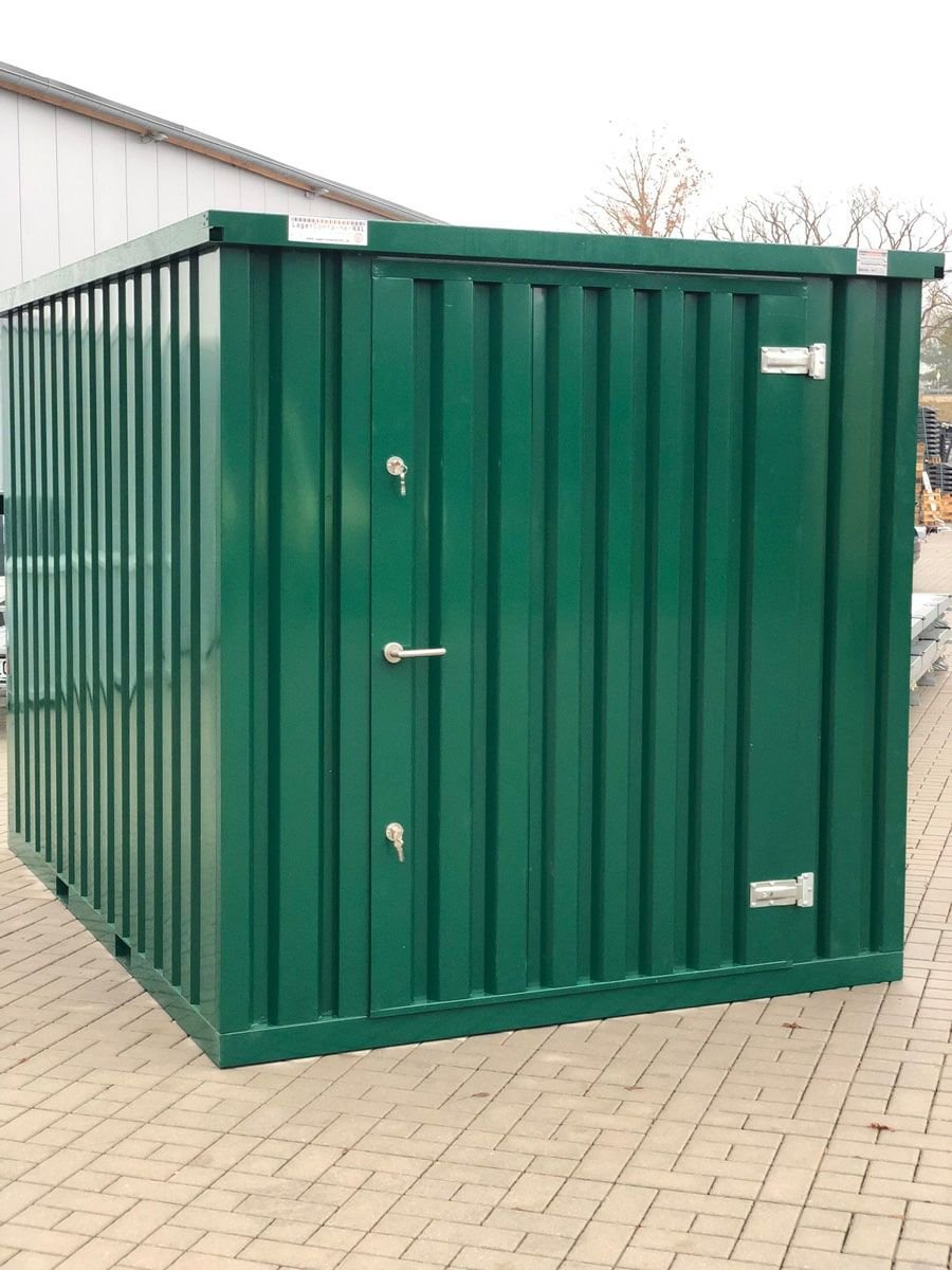 Contenedor de materiales MC3, lacado en RAL 6005 verde musgo, Al. 2090 × An. 2142 × Pr. 2950 mm, puerta frontal de una hoja