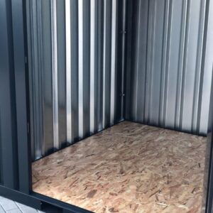 Contenedor de materiales MC3, lacado en RAL 7021 gris negro, Al. 2090 × An. 2142 × Pr. 2950 mm, puerta frontal de una hoja