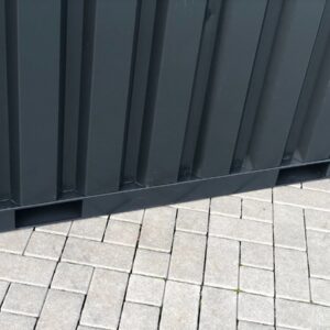 Contenedor de materiales MC3, lacado en RAL 7021 gris negro, Al. 2090 × An. 2142 × Pr. 2950 mm, puerta frontal de una hoja