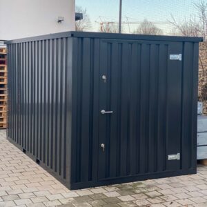 Contenedor de materiales MC3, lacado en RAL 7021 gris negro, Al. 2090 × An. 2142 × Pr. 2950 mm, puerta frontal de una hoja
