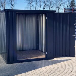 Contenedor de materiales MC3, lacado en RAL 7021 gris negro, Al. 2090 × An. 2142 × Pr. 2950 mm, puerta frontal de una hoja