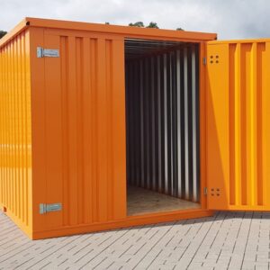 Contenedor de materiales MC4, lacContenedor de materiales MC4, lacado en RAL 2011 naranja intenso, Al. 2090 × An. 2142 × Pr. 3882 mm, puerta frontal de dos hojasado RAL 2011 naranja oscuro, A 2090 x An 2142 x P 3882 mm, puerta frontal de dos batientes