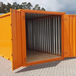 Contenedor de materiales MC4, lacContenedor de materiales MC4, lacado en RAL 2011 naranja intenso, Al. 2090 × An. 2142 × Pr. 3882 mm, puerta frontal de dos hojasado RAL 2011 naranja oscuro, A 2090 x An 2142 x P 3882 mm, puerta frontal de dos batientes
