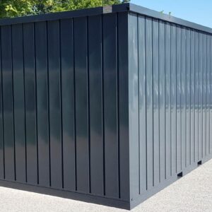 Contenedor de materiales MC4, lacado en RAL 7016 gris antracita, Al. 2090 × An. 2142 × Pr. 3882 mm, puerta frontal de dos hojas