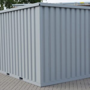 Contenedor de materiales MC4, lacado en RAL 7040 gris ventana, Al. 2090 × An. 2142 × Pr. 3882 mm, puerta frontal de una hoja
