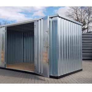 Contenedor de materiales MC4, galvanizado, Al. 2090 × An. 2142 × Pr. 3882 mm, puerta lateral de dos hojas