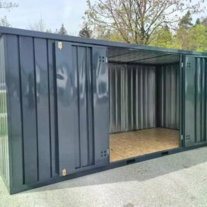 Contenedor de materiales MC6, lacado en RAL 7016 gris antracita, Al. 2090 × An. 2142 × Pr. 5882 mm, puerta lateral de dos hojas