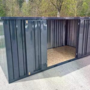 Contenedor de materiales MC6, lacado en RAL 7016 gris antracita, Al. 2090 × An. 2142 × Pr. 5882 mm, puerta lateral de dos hojas