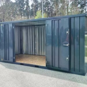 Contenedor de materiales MC6, lacado en RAL 7016 gris antracita, Al. 2090 × An. 2142 × Pr. 5882 mm, puerta lateral de dos hojas