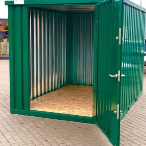 Contenedor de materiales MC3, lacado en RAL 6005 verde musgo, Al. 2090 × An. 2142 × Pr. 2950 mm, puerta frontal de una hoja